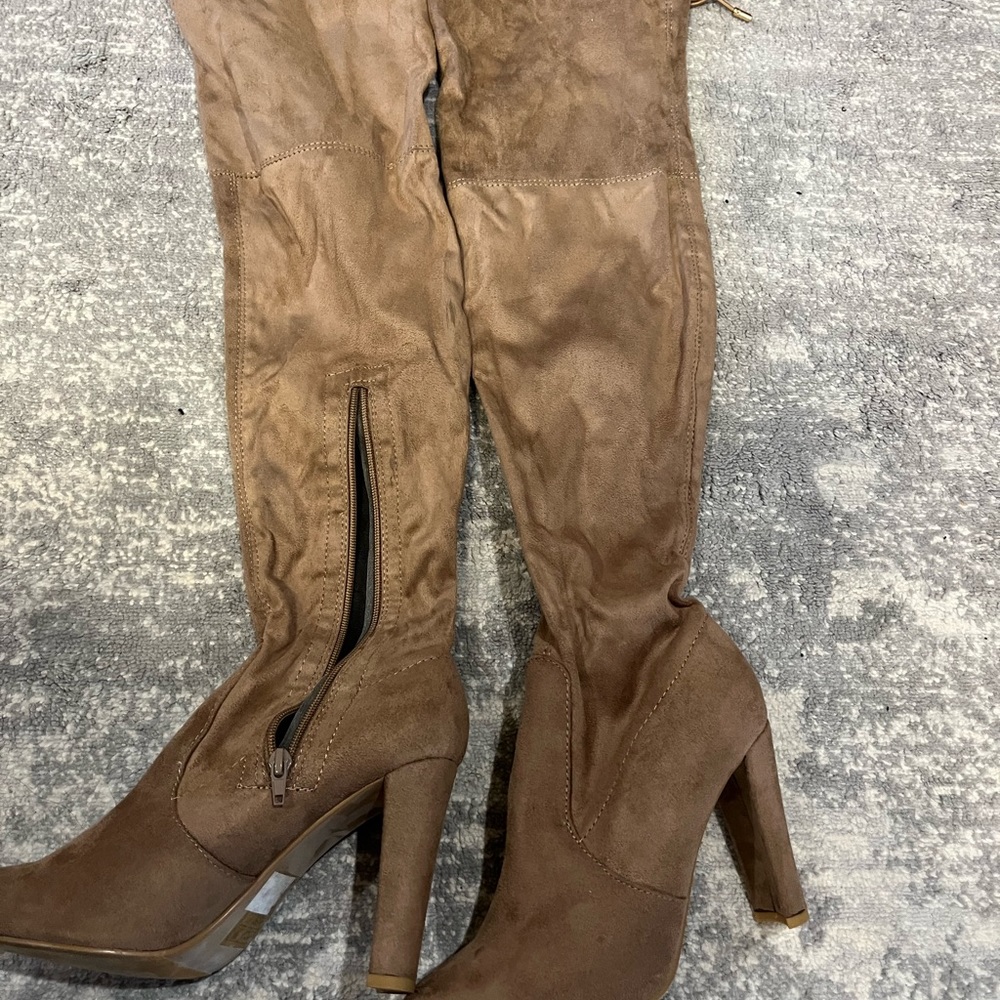 Over the knee taupe faux suede boots
